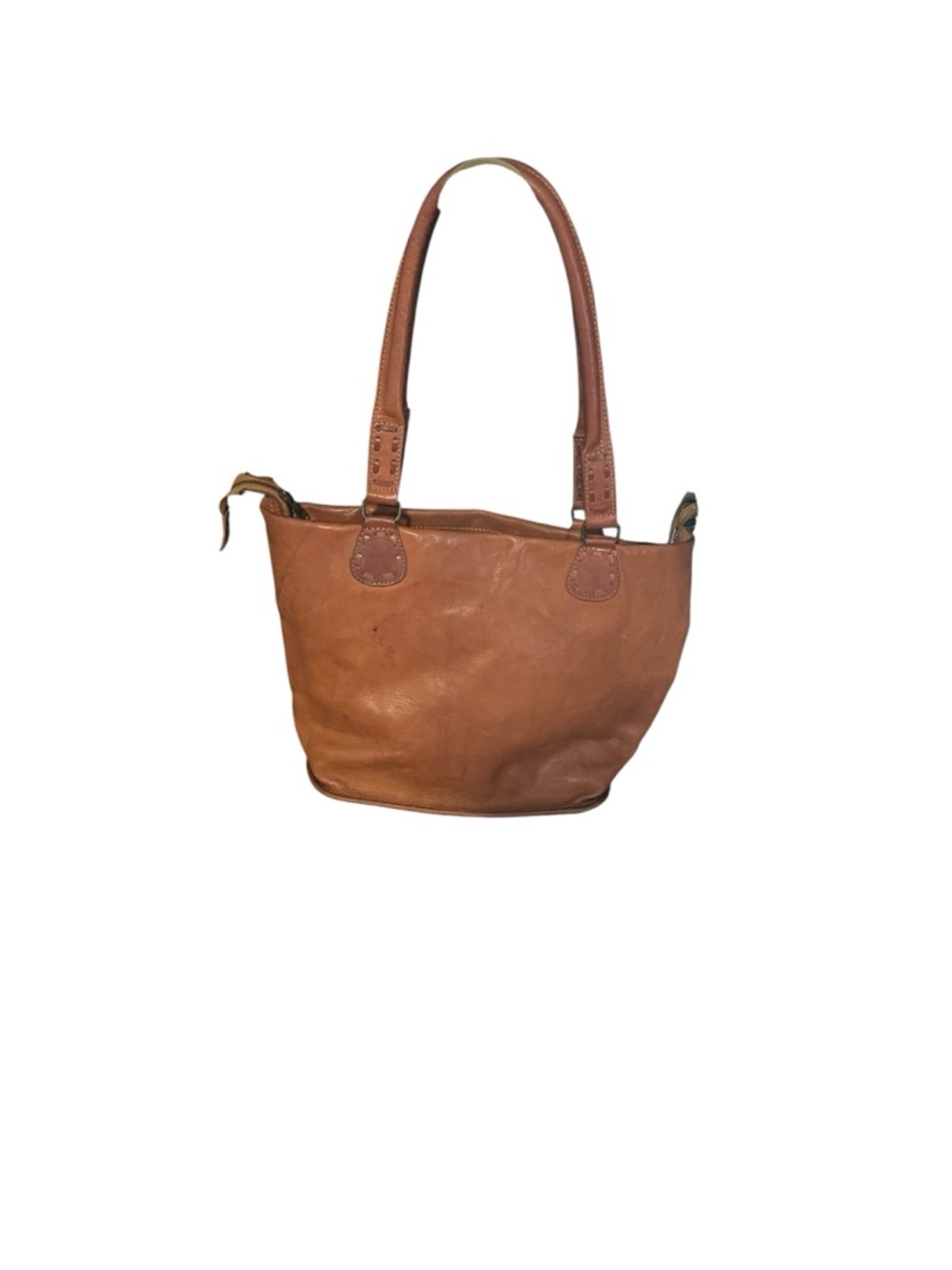 Vintage Boho Tan Full-Grain Leather Tote Bag w/ Buckle Pocket - Picture 4 of 7